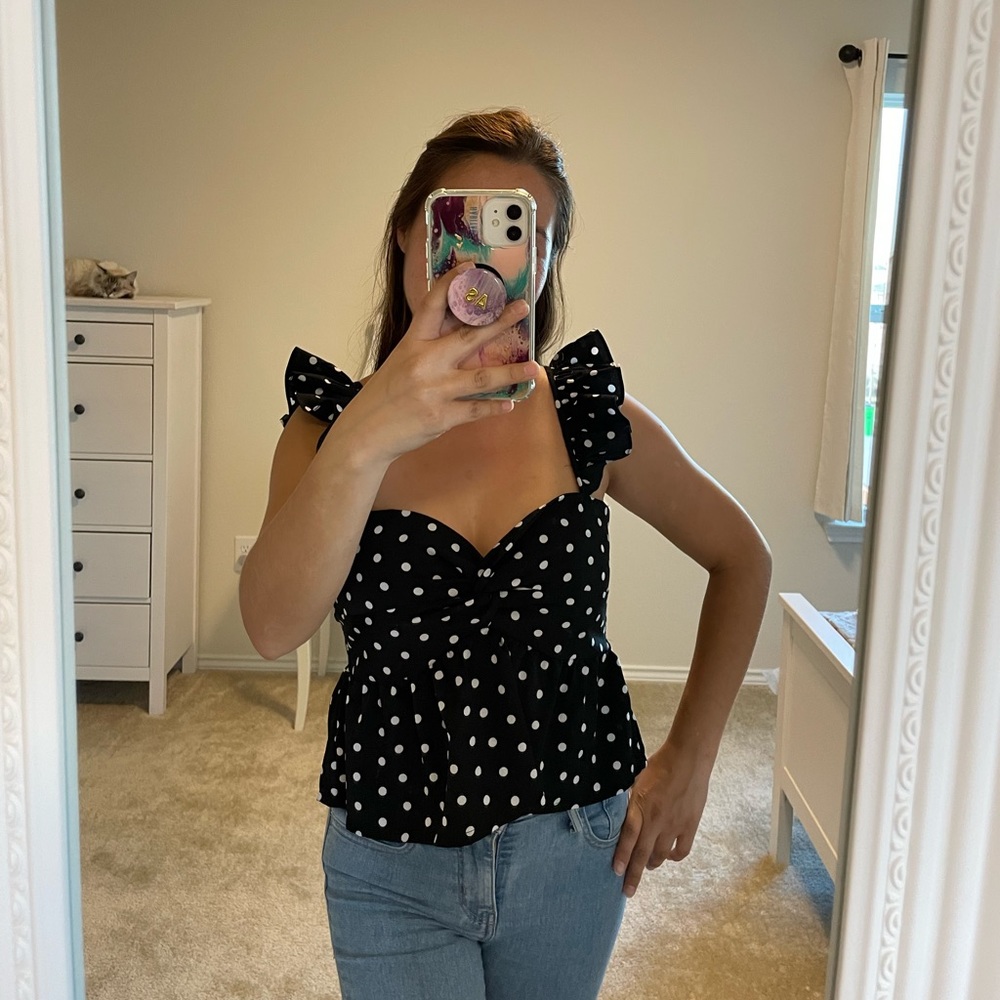 Black polka dot top
